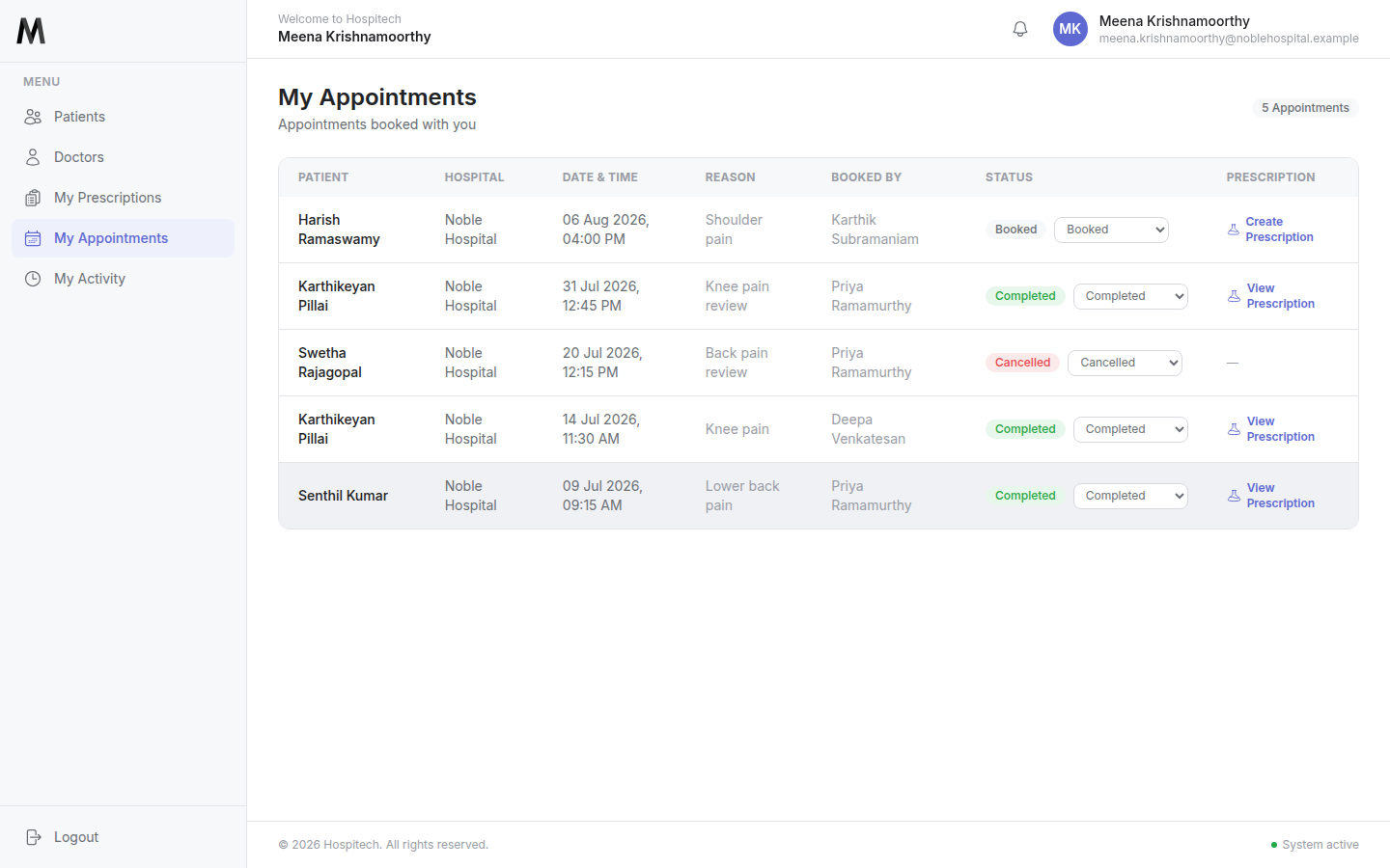 Doctor Appointments Schedule