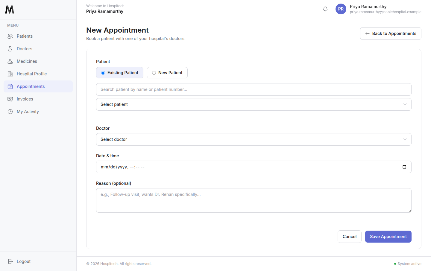 Create New Appointment
